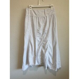 Poetry Linen Blend Midi Skirt White Frayed Hem L Coastal Minimal Boho Cottage